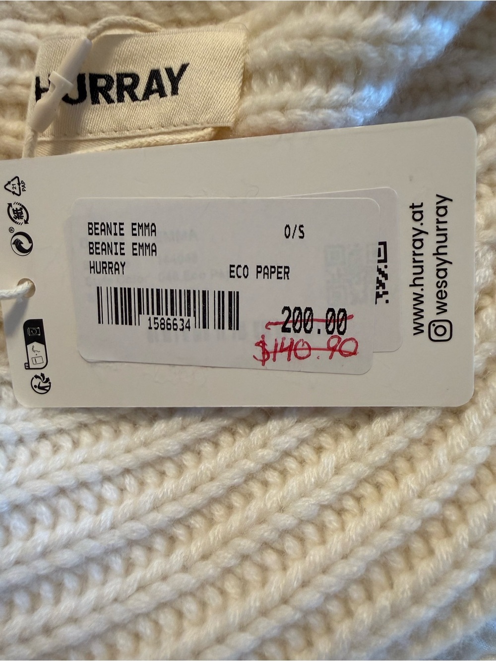 CASHMERE Ribbed Fold-Over Beanie - Cream - Picture 4 of 5
